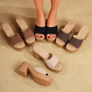 Sandalias de Cuña con Plataforma Bohemias para Mujer Gamuza Sintética Mules de Punta Abierta Tacón Alto Suela de Corcho Verano