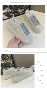 Detailed view of full rhinestone platform chunky sneakers with a sparkling finish