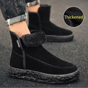 Botas de invierno para hombre en ante negro con suelas gruesas y forro de piel