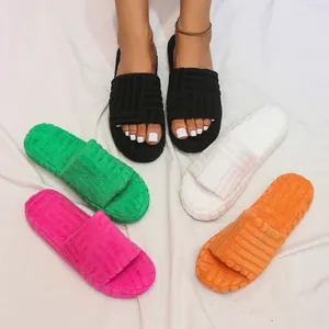 Detailed view of textured platform plush slippers in vibrant multi-color options.