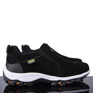 Black suede men's outdoor leisure shoes with slip-on design and rugged anti-slip sole