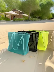Summer Large Capacity Breathable Mesh Tote Bag Women Hollow Out Shoulder Bag Lightweight Casual Beach Bag Handbag