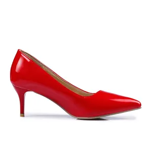 Elegant red patent leather pointed-toe pumps with 6cm stiletto heels for formal wear.