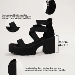 Sandales à plateforme noires pour femmes avec brides croisées et talon de 9,5 cm