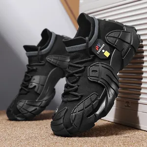 Breathable black fly-knit sneakers with unique octopus-inspired lug soles for hiking