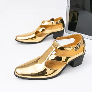 Sandales à Talons Mode Homme Designer Cuir Microfibre Miroir Métallique Chaussures Été Ajourées Grande Taille