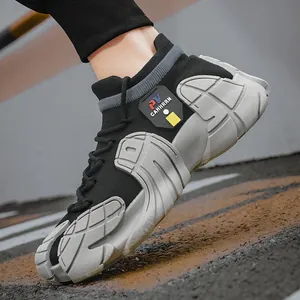 Premium black knit sneakers with unique grey octopus-style sole for outdoor hiking