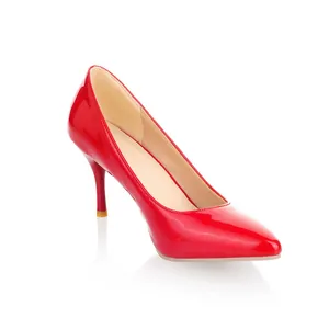 Escarpins rouges élégants à bout pointu en cuir verni brillant pour femmes de style