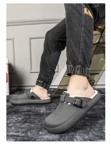 Men's warm lined clogs with buckle detail and thick anti-slip sole for winter