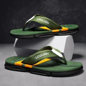 Infradito da spiaggia da uomo verde oliva con suola antiscivolo e accenti gialli