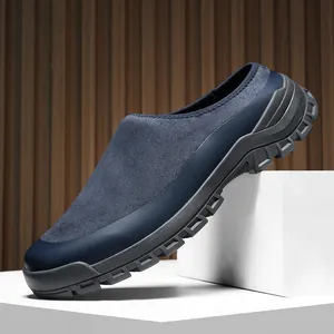 Men Suede Mules Slip On Casual Shoes Autumn Winter Round Toe Clogs Comfortable Anti Slip Rubber Sole Outdoor Daily Slippers