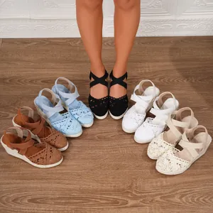 Sandalias de esparto con cuña para mujer con encaje de ganchillo en cinco colores