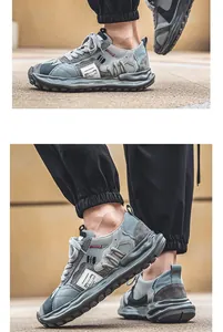 Close-up of men's breathable outdoor sports shoes with a trendy deconstructed sole design.