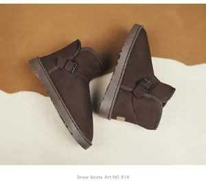 Top view of brown suede snow boots with metal buckle strap detail Art.NO 814