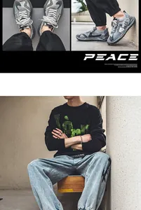 Men's grey low-top sneakers with breathable mesh and urban street style outfit details