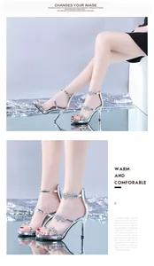Close-up detail of stylish silver high-heeled sandals with rhinestone star decor.