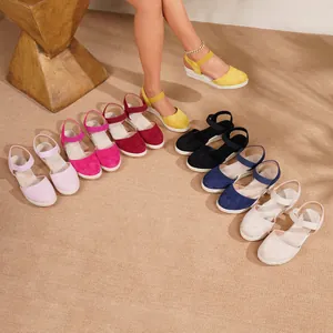 Sandalias de Cuña para Mujer Punta Cerrada Esparteñas Plataforma Correa al Tobillo Gamuza Sintética Zapatos de Verano