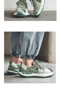 Side view of breathable green low-top sneakers with a unique melted sole design.