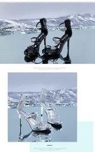 Detailed macro view of fashion stiletto sandals with heart-shaped rhinestone and platform