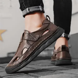 Ανδρικά Outdoor Casual Διάτρητα Σανδάλια Αναπνεύσιμα Κλειστή Μύτη Παπούτσια Παραλίας Μικροΐνες Δέρμα Καουτσούκ Σόλα Μεγάλο Μέγεθος 38-48