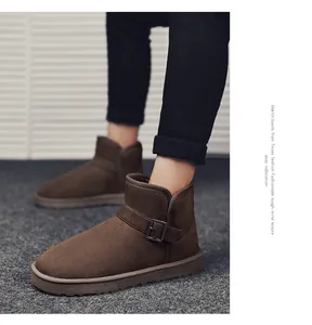 Stylish brown suede snow boots with side buckle strap and warm inner lining for men