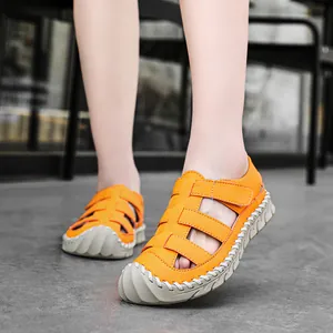 Sandalias romanas trenzadas naranjas para mujer con suela blanda antideslizante y cómoda