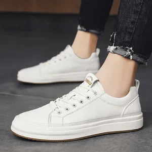 High quality white leather low-top casual sneakers with a minimalist design for men