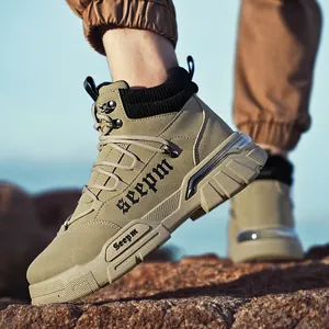Men's outdoor suede Martin boots with platform sole and high-top lace-up design.