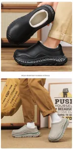 Close-up of warm fleece-lined clogs with wear-resistant rubber outsole in black and gray.