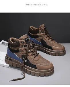 Bottes Martin pour hommes marron et bleu style rétro avec semelle épaisse antidérapante