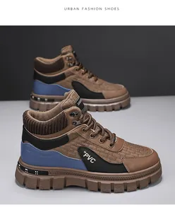 Détail de bottines Martin vintage pour hommes en marron avec semelle épaisse robuste