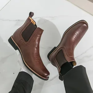 Herren Vintage Leder Brogue Chelsea Stiefel Hofstil Palast Workwear Martin Boots High Top Motorrad Schuhe Freizeit Leder Schuhe