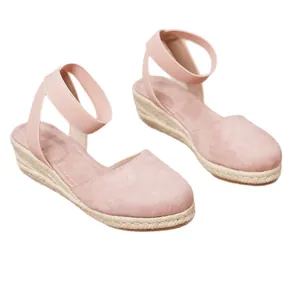 Elegantes sandalias de cuña rosas para mujer con suela clásica de esparto trenzado