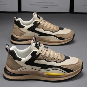 Sneakers chunky da uomo in pelle impermeabile con suola spessa antiscivolo beige e nero