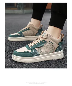Detailed view of stylish men's high-top paisley sneakers featuring a lightweight EVA foam sole