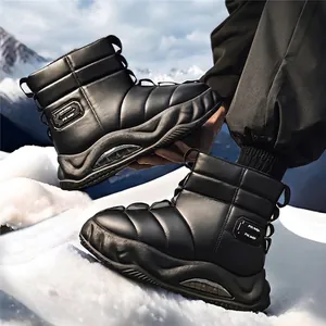 Botas de Nieve de Invierno para Hombre de Poliéster Impermeable Tela de Plumón Forro Cálido de Piel de Oveja y Lana Integrado Botas de Exterior Plataforma Cojín de Aire