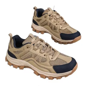 Durable men's khaki outdoor hiking sneakers with non-slip chunky sole for trekking