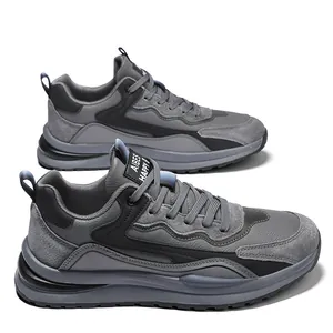 Scarpe sportive da uomo con suola spessa in similpelle grigia e nera per il tempo libero