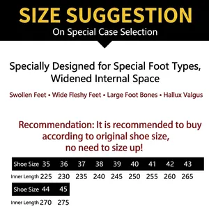 Guide des tailles de chaussures orthopédiques avec mesures de longueur interne 35 à 45