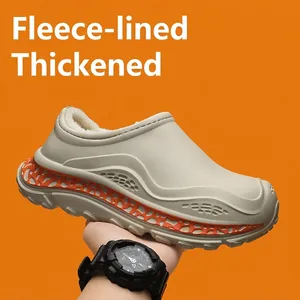 Winter warm plush-lined thick-soled clogs for men with non-slip fleece interior