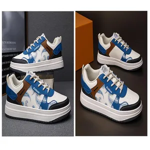 Men's breathable casual sneakers featuring blue leather accents and stylish paisley patterns