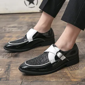 Stylish black and white glitter men's leather shoes in British business style