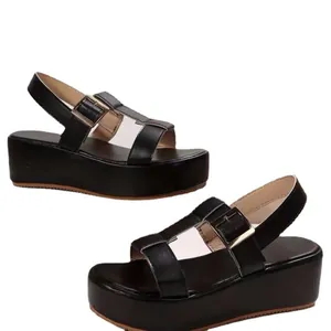Schwarze Plateausandalen für Damen im Römer-Stil mit Schnallenriemen und dicken Sohlen