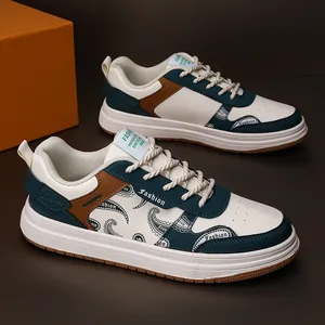 Men Skateboard Shoes Microfiber Leather Paisley Print Large Size 45-47 Waterproof Breathable Casual Sneakers Color Block