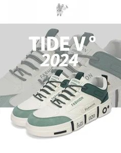 Trendy men's white and green skateboard sneakers with soft soles for casual wear