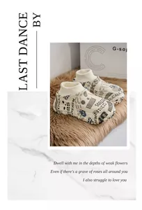 Detailed view of designer winter clogs with thick soles and soft knitted sock openings