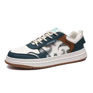 Men's large size paisley print board shoes casual breathable sneakers in white color