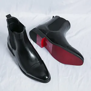 Men Retro Microfiber Leather Chelsea Boots High Top Thick Sole Waterproof Locomotive Tooling Martin Boots For Outdoor