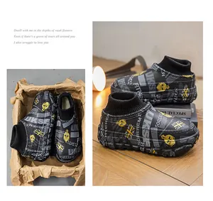 Detailed view of designer padded cotton shoes with thick soles and knit sock collar