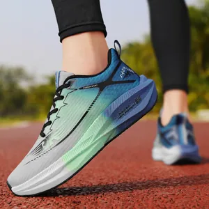 Zapatillas de punto degradado con suela gruesa de palomitas para hombre y mujer